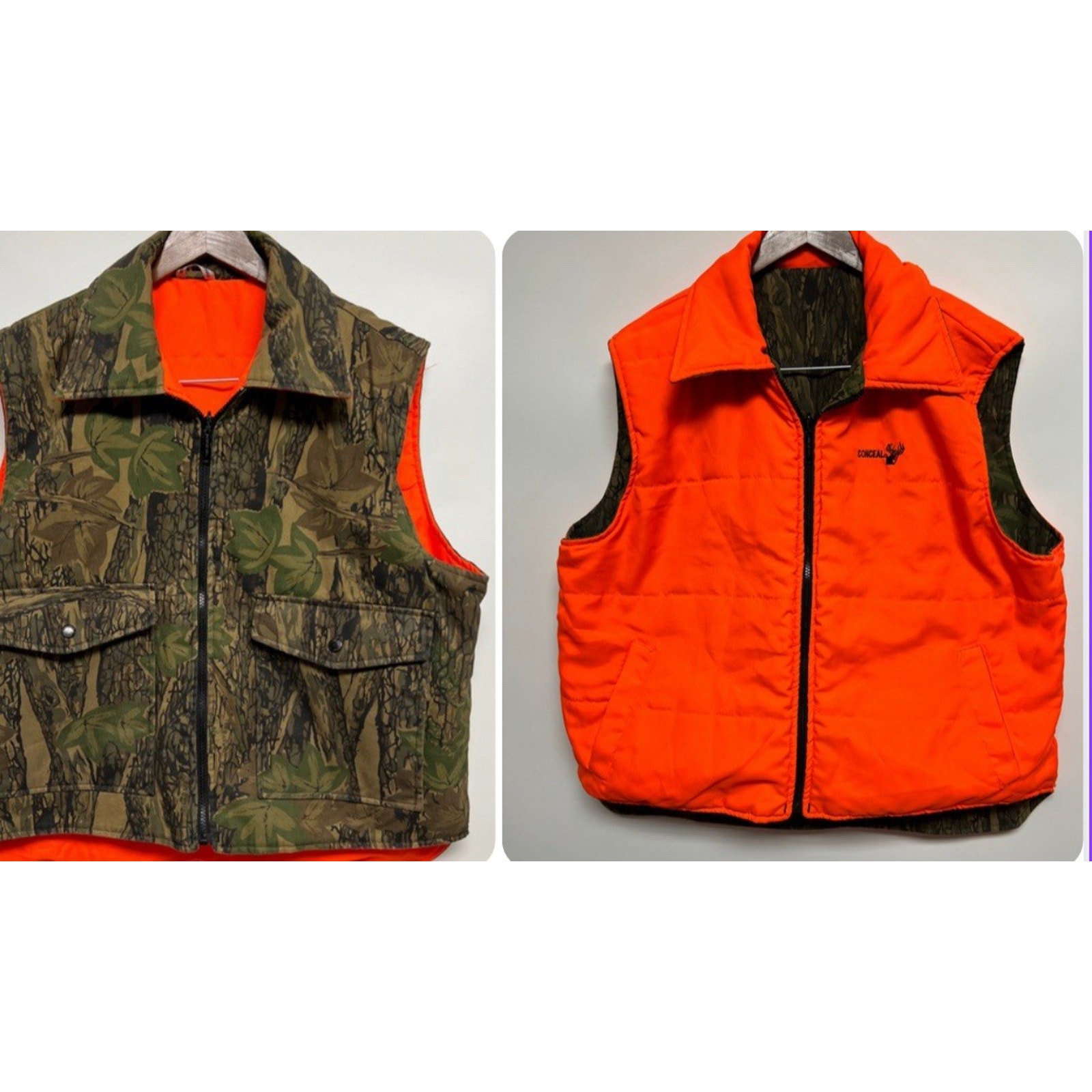 Vintage Reversible Camo Blaze Orange Vest Mens Large Tree Bark Hunting